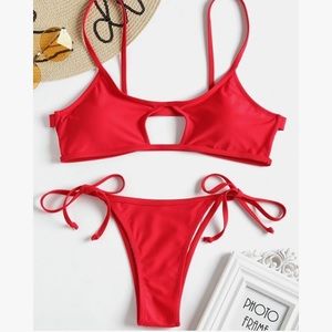 🆕 Red Caged Back Keyhole Side Tie Summer Bikini